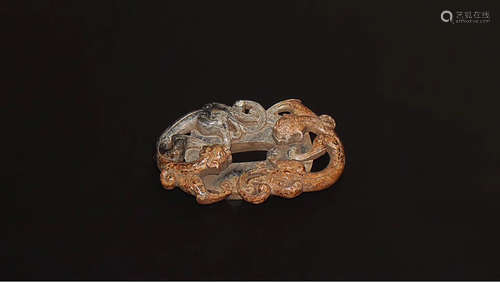 AN OLD TIBETAN DOUBLE-DRAGON PATTERN ANCIENT HETIAN  JADE PENDANT