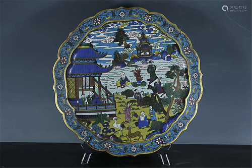 A BRONZE & CLOISONNE PRISMATIC PLATE