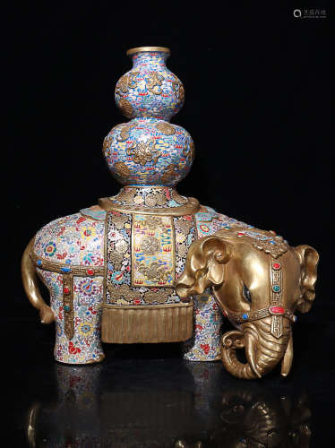 17-19TH CENTURY, A PAIR OF FLORAL PATTERN FALANG COLOUR ELEPHANT DESIGN FIGURES, QING DYNASTY