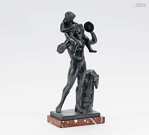 SILEN MIT BACCHUSKNABE. Wohl Italien. Bronze, Marmorsockel. Antikenkopie. H.32cm. Ohne erkennbare