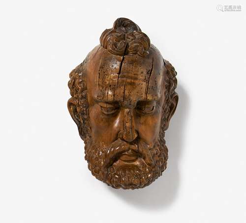 KOPF EINES APOSTELS. Wohl Deutschland. Holz geschnitzt. H. ca. 33, B. ca. 23,5cm. Zustand B.