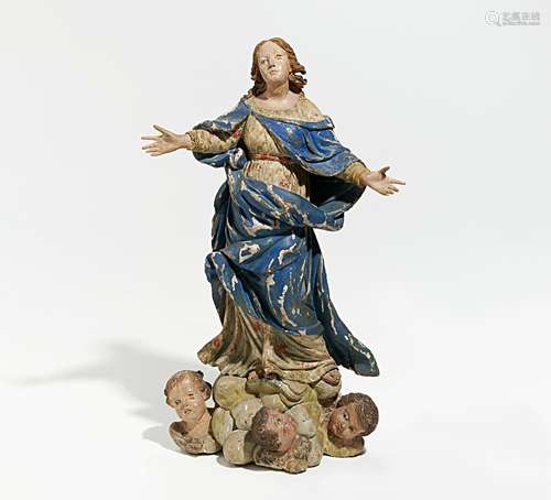 MARIA IMMACULATA. Italien. Holz, geschnitzt und farbig gefasst. H.83cm. Zustand C.