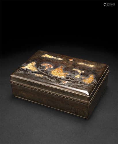 清 紫檀木鑲壽山石人物盒