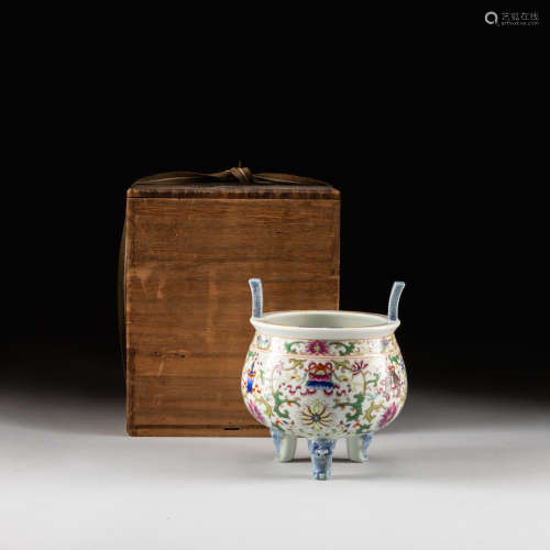 Qianlong Mark, 19th Kuangxu Copy Antique Famille Rose Incense Burner