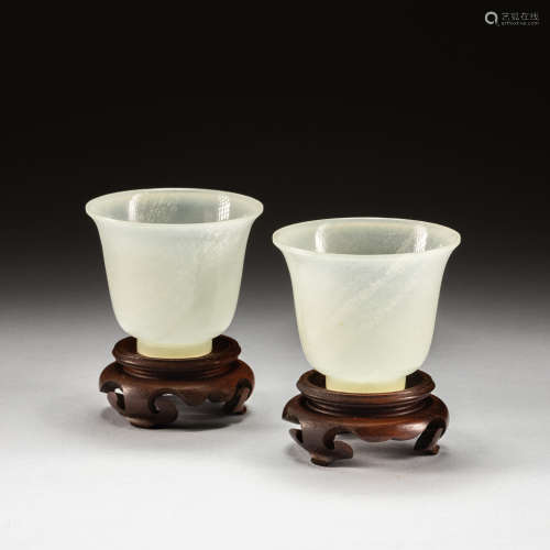 Pair 18th Antique Jade Cups