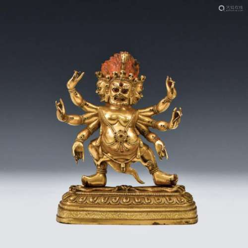 QING GILT BRONZE BUDDHA FIGURE OF HAYAGRIVA