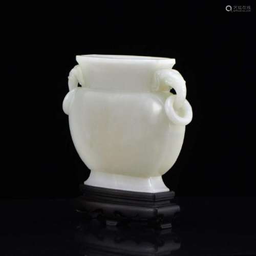 CHINESE WHITE JADE GU VASE ON STAND