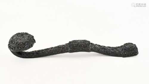 CARVED ZITAN WOOD RUYI SCEPTERS WITH DRAGONS MOTIF