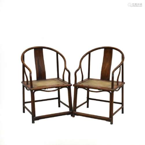 PAIR OF HUANGHUALI HORSESHOE BACK ARMCHAIRS