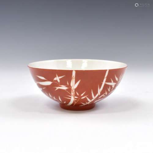 DAOGUANG REVERSED RED GLAZE BAMBOO BOWL