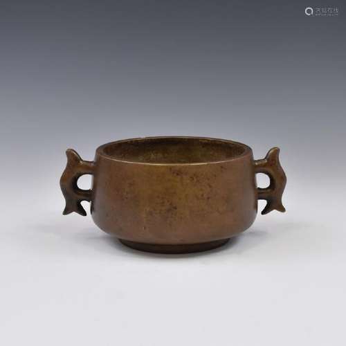 ANTIQUE BRONZE CENSER WITH SILK WORM HANDLES