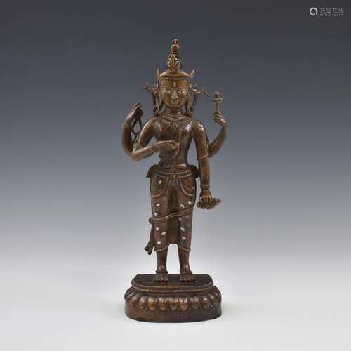 MING BRONZE FOUR ARMS STANDING BODHISATTVA