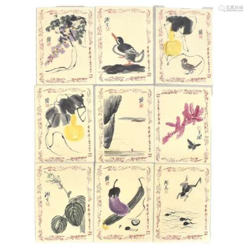 SET OF 9 CHINESE PAINTINGS OF FLORAL & FAUNA