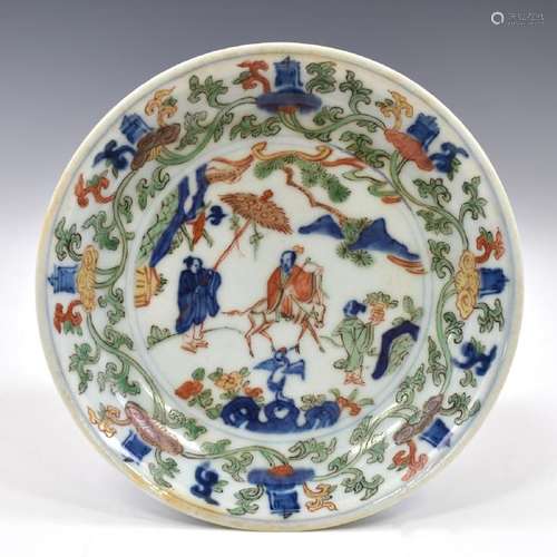 MING WANLI WUCAI FIGURINE PORCELAIN PLATE