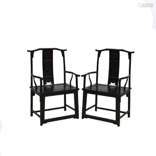 PAIR OF CHINESE ZITAN OFFICER ARM CHAIRS