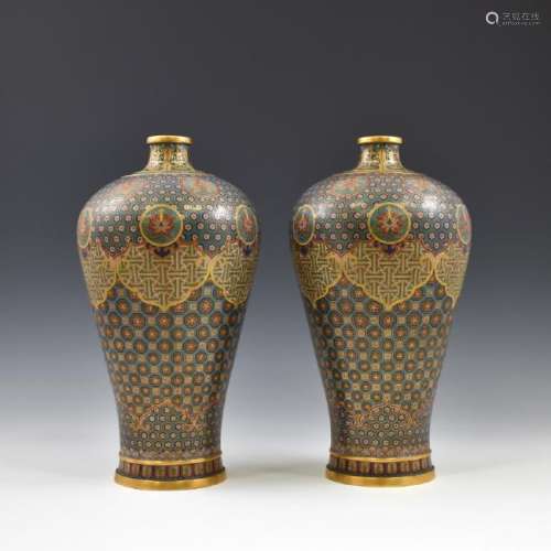 PAIR GILT BRONZE CLOSSINNE MEIPING VASES