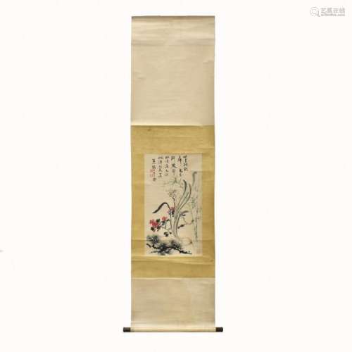 CHINESE SCROLL PAINTING OF FLOWER BLOOMS