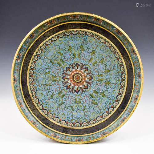 QING GILT BRONZE CLOISONNE ENAMEL CHARGER