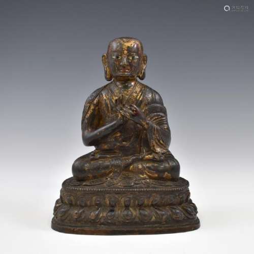 GILT BRONZE BUDDHA TEACHER ZHONNU LODRO, SABZANG PAGPA