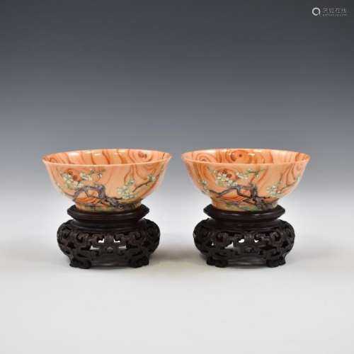 PAIR OF QIANLONG BOWLS ON STAND