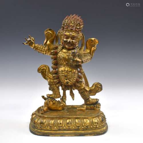 18TH C QING GILT BRONZE BUDDHA DEITY MAHAKALA