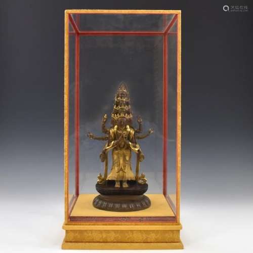 GILT BRONZE 11 FACES AVALOKITESHVARA IN DISPLAY CASE