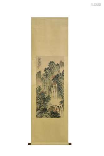 CHINESE LANDSCAPE WATERCOLOR SCROLL PAINTING