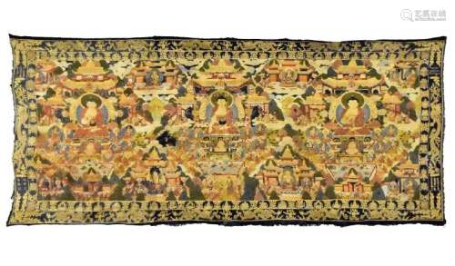 18 TH C LARGE BUDDHIST EMBROIDERY SILK THANGKA