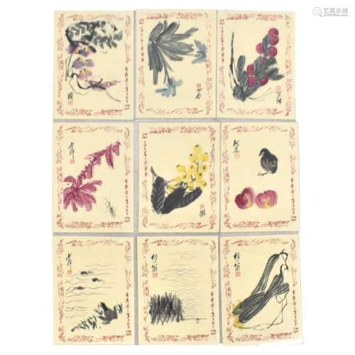 SET OF 9 CHINESE PAINTINGS OF FLORA & FAUNA