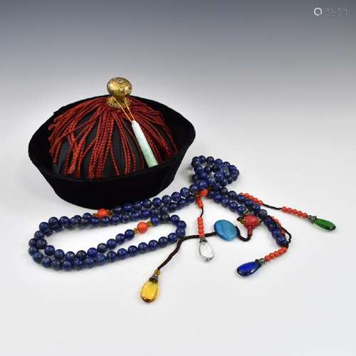 LAPIS LAZULI CHAOZHU NECKLACE & OFFICER HAT