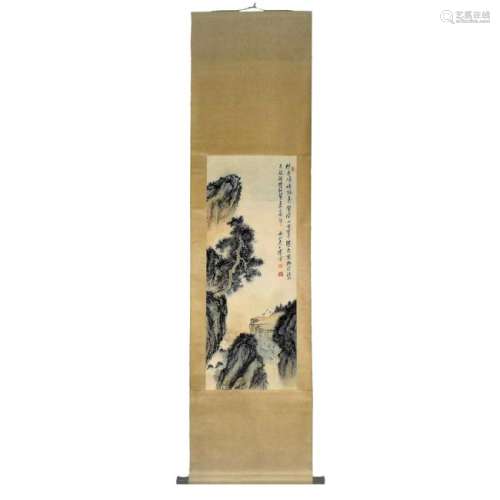 CHINESE WATERCOLOR LANDSCAPE SCROLL PAINTING