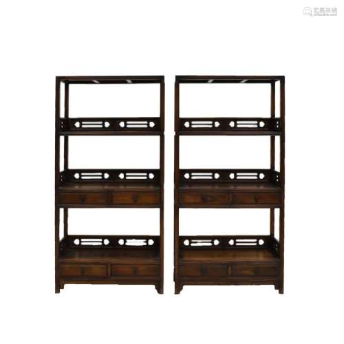 PAIR OF CHINESE HUANGHUALI BOOK SHELF CABINETS