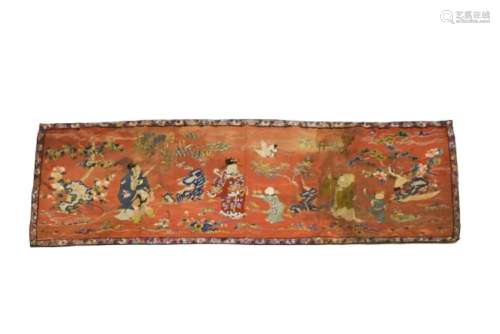 19TH C. ANTIQUE CHINESE EMBROIDERED SILK PANEL