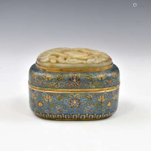 JADE INLAID GILT BRONZE CLOSSINE BOX