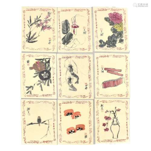 SET OF 9 CHINESE PAINTINGS OF FLORA & FAUNA