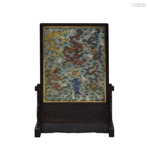 DRAGONS GILT BRONZE CLOISONNE SCREEN