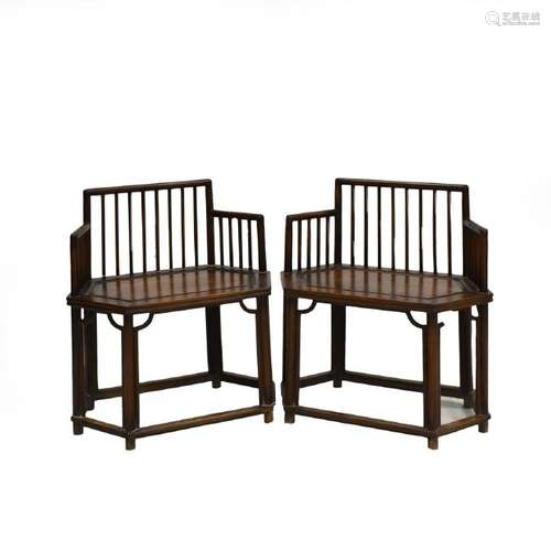 PAIR OF HUANGHUALI HEXAGONAL ARM CHAIRS