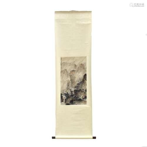 CHINESE SCROLL PAINTING OF WATERSIDE LANDSCAPE