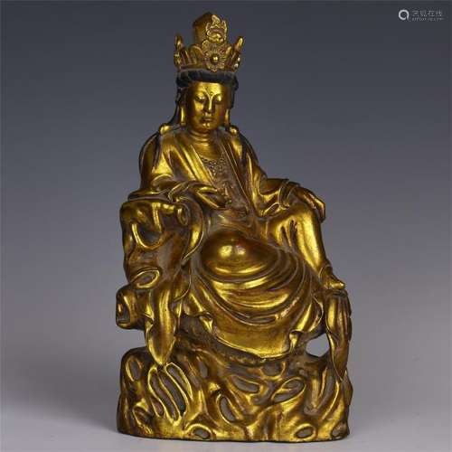 CHINESE GILT BOXWOOD SEATED GUANYIN