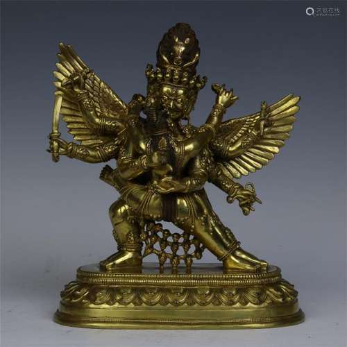 TIBETAN GILT BRONZE STANDING KING OF WEALTH