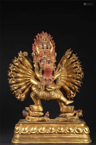 CHINESE GILT BRONZE STANDING YAMANTAKA