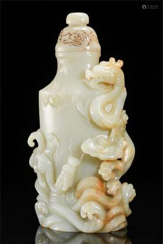 CHINESE CELADON JADE VASE WITH DRAGON