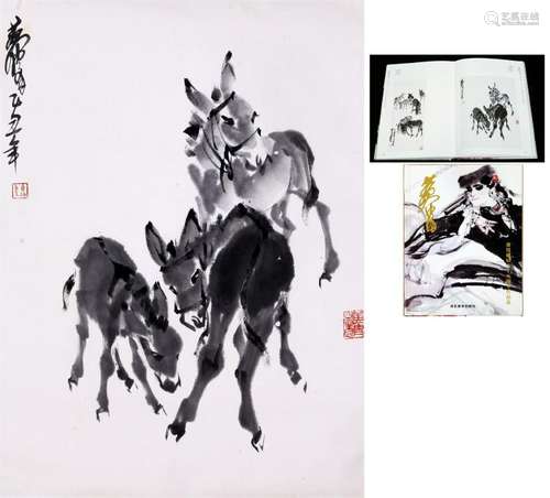 CHINESE SCROLL PAINTING OF DONKEY WITH PUBLICATION