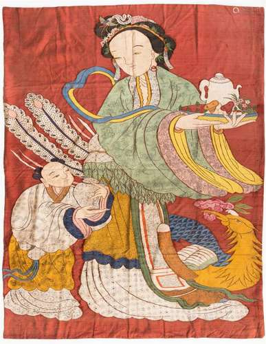 CHINESE KESI EMBROIDERY BEAUTY WITH PEACH TAPESTRY