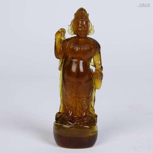 CHINESE AMBER STANDING GUANYIN WITH BASE