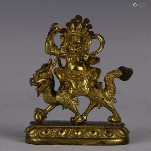 TIBETAN GILT BRONZE BUDDHA ON DRAGON