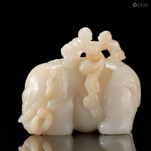 CHINESE WHITE JADE ELEPHANT AND BOYS