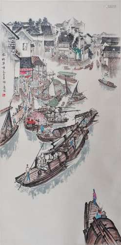 CHINESE SCROLL PAINTING OF RIVER VIEWS