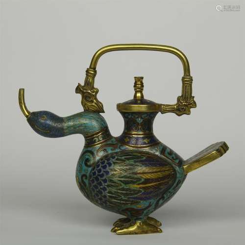 CHINESE CLOISONNE BIRD SHAPED KETTLE