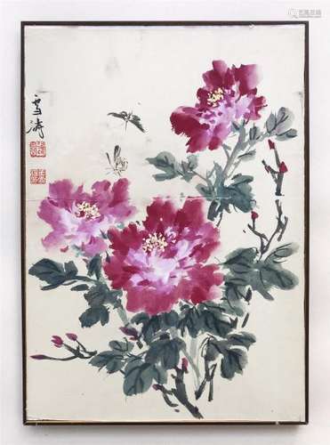 CHINESE SCROLL PAINTING OF BUTTERFLY AND FLOWER